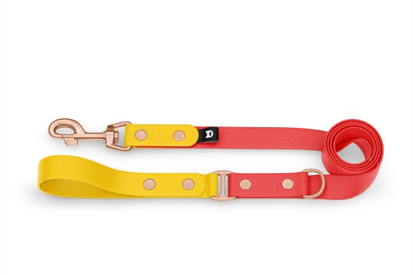 Duo-Leine für Hunde: Gelb & Rot mit Komponenten aus Rosegold