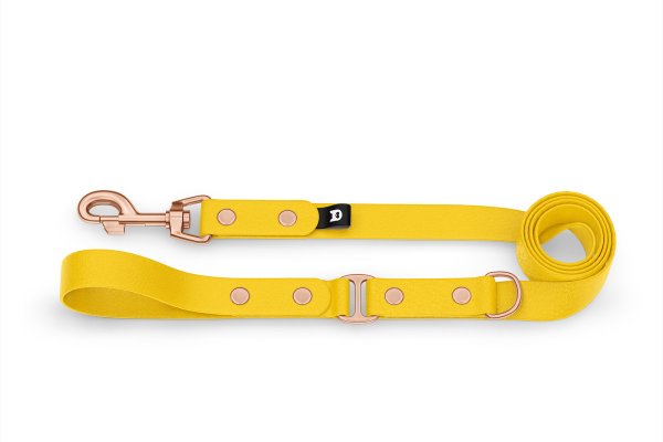 Duo-Leine für Hunde: Gelb & Gelb mit Komponenten aus Rosegold