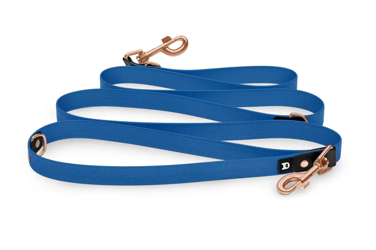 Reduzierte Hundeleine: Schwarz und Blau mit Rosegold-Komponenten