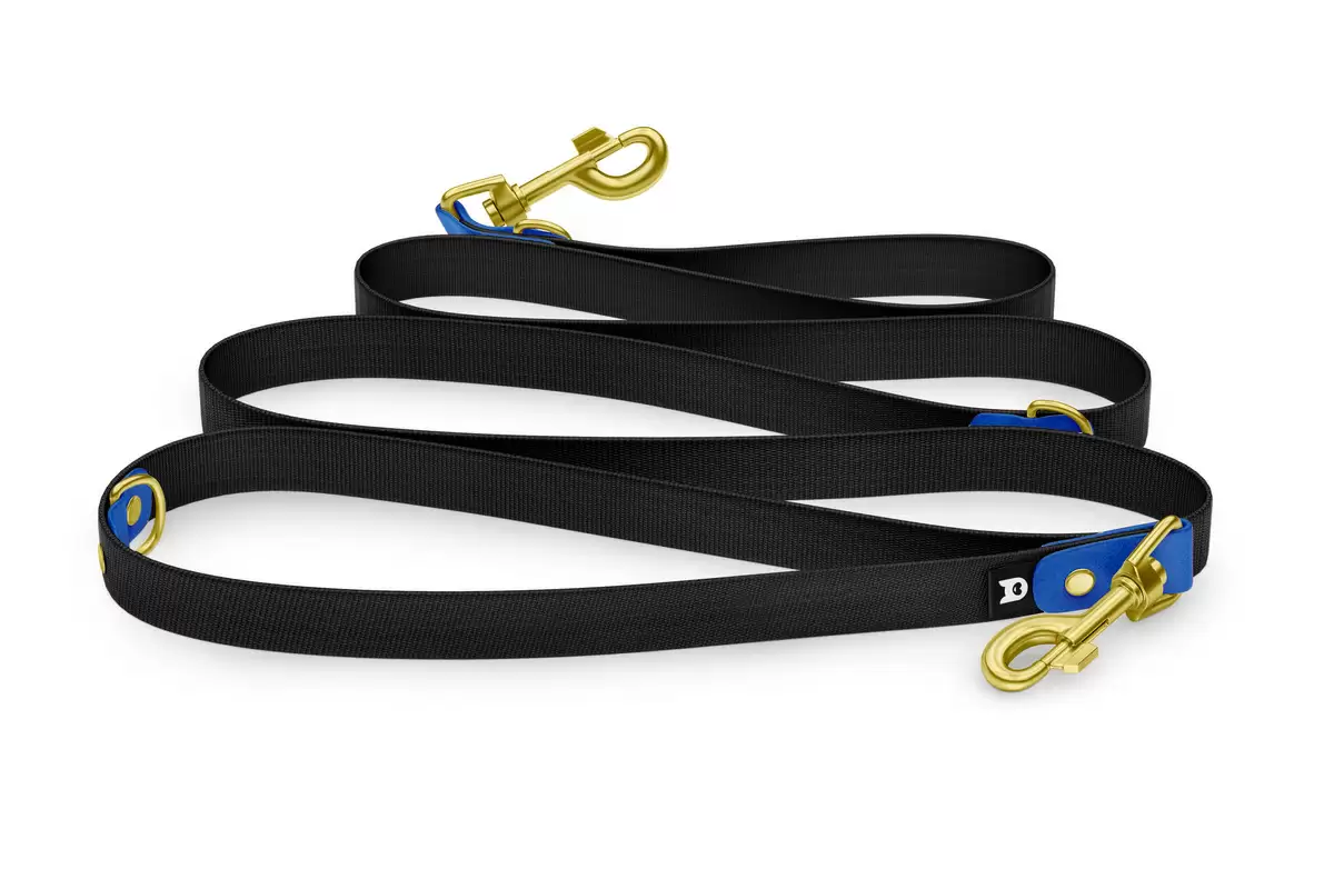 Reduzierte Hundeleine: Blau und Schwarz mit Gold-Komponenten