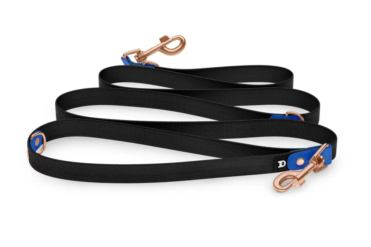 Reduzierte Hundeleine: Blau und Schwarz mit Rosegold-Komponenten