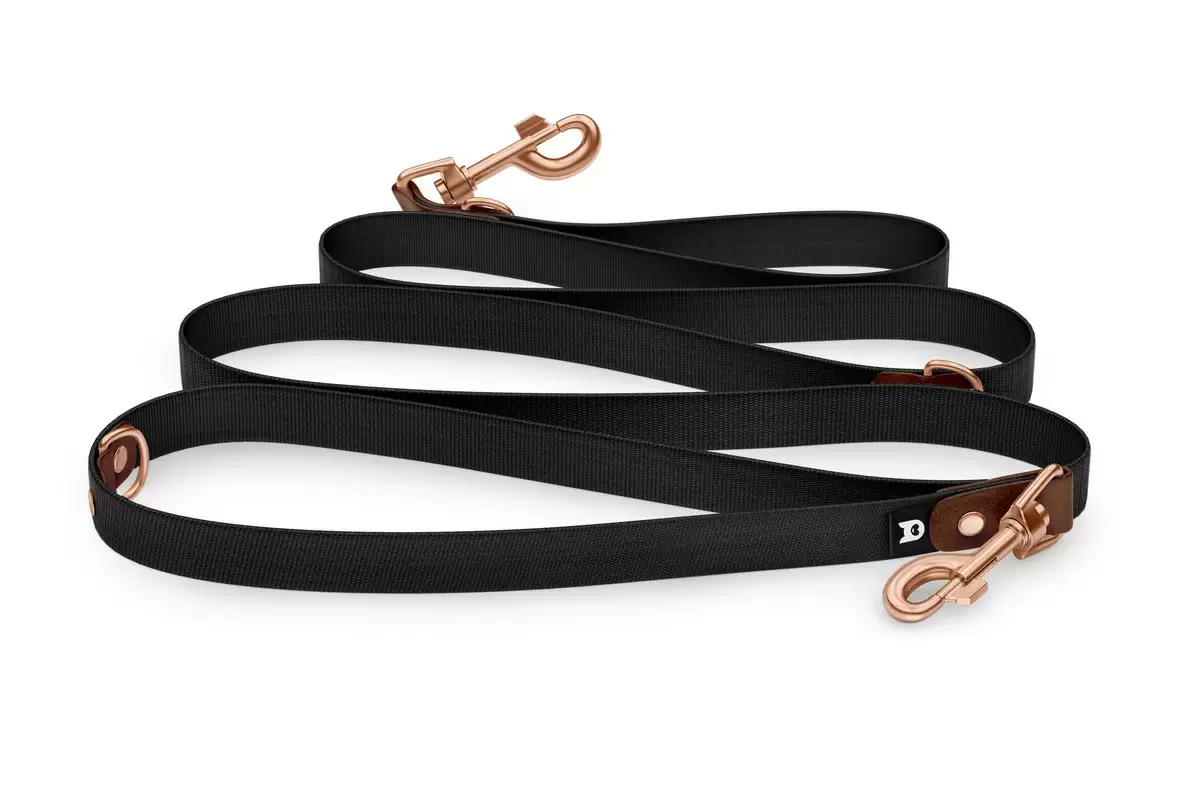 Reduzierte Hundeleine: Dunkelbraun und Schwarz mit Rosegold-Komponenten
