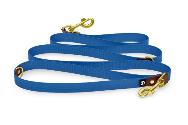 Reduzierte Hundeleine: Dunkelbraun und Blau mit Gold-Komponenten