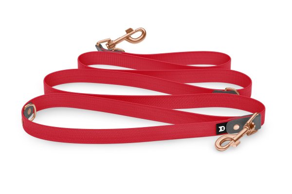 Reduzierte Hundeleine: Grau und Rot mit Rosegold-Komponenten