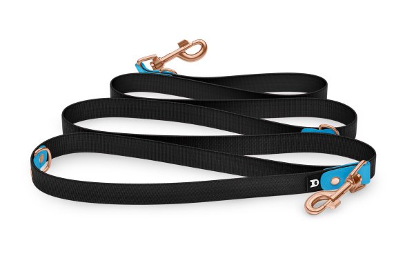 Reduzierte Hundeleine: Hellblau und Schwarz mit Rosegold-Komponenten