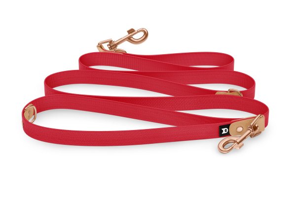 Reduzierte Hundeleine: Hellbraun und Rot mit Rosegold-Komponenten