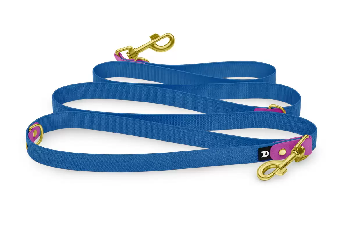 Reduzierte Hundeleine: Hellviolett und Blau mit Gold-Komponenten