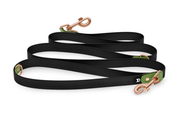 Reduzierte Hundeleine: Oliv und Schwarz mit Rosegold-Komponenten