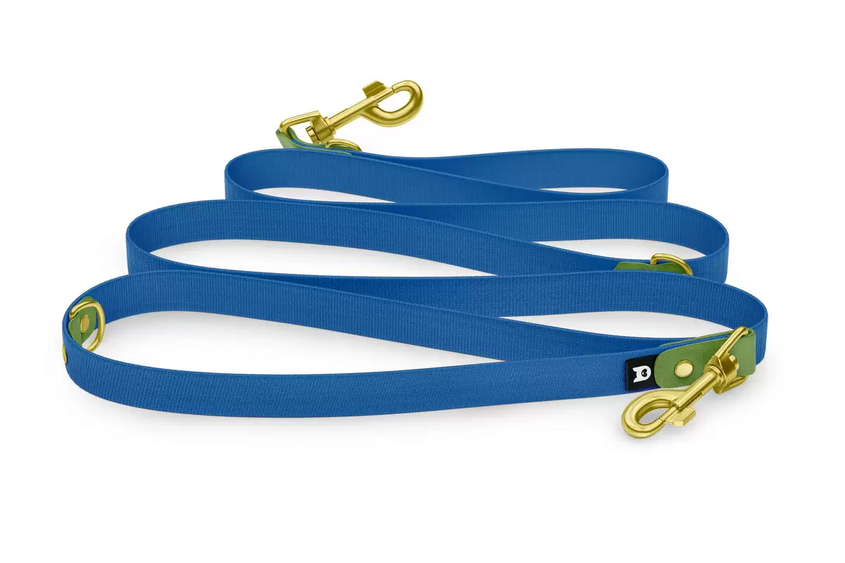 Reduzierte Hundeleine: Oliv und Blau mit Gold-Komponenten