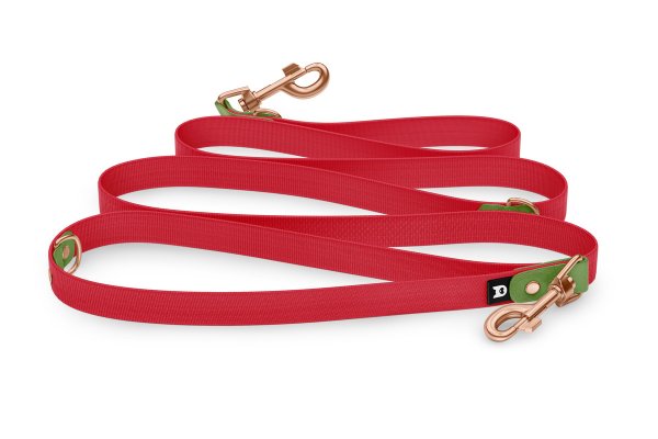 Reduzierte Hundeleine: Oliv und Rot mit Rosegold-Komponenten