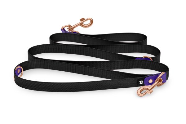 Reduzierte Hundeleine: Violett und Schwarz mit Rosegold-Komponenten