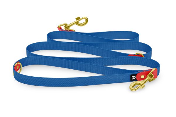 Reduzierte Hundeleine: Rot und Blau mit Gold-Komponenten
