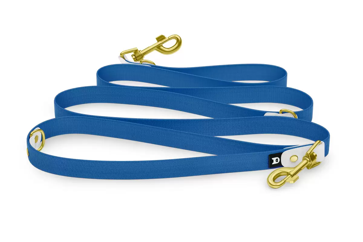 Reduzierte Hundeleine: Weiß und Blau mit Gold-Komponenten