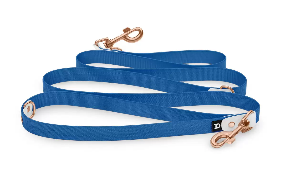 Reduzierte Hundeleine: Weiß und Blau mit Rosegold-Komponenten